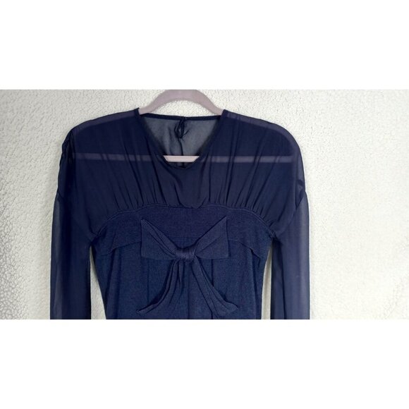 Moods of Norway Blue Blouse w/Bow Size XS Sheer Top Sweater Bottom Pullover - Picture 4 of 8